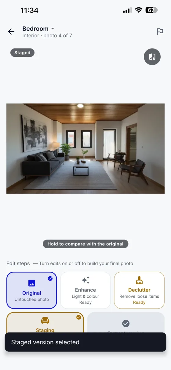 Photo detail showing a virtually staged room